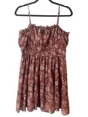 Trixxi Floral Babydoll Mini Dress Dusty Rose Pink Tiered Ruffle XL